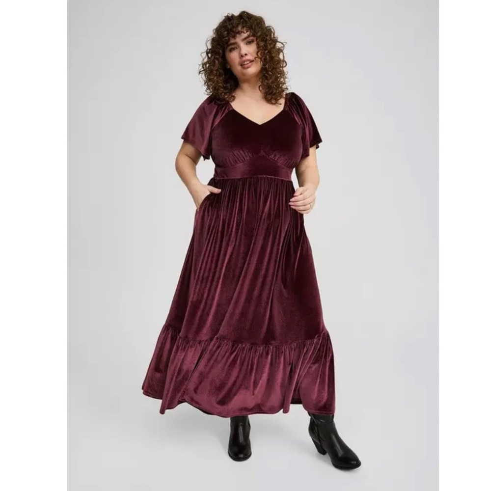Torrid Maxi Flutter Sleeve Dress Velvet Dress